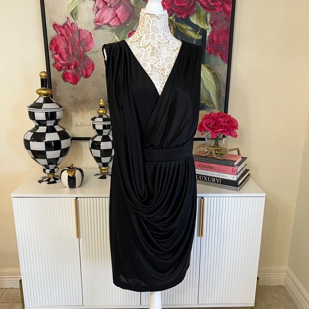 Antonio Melani Women's Sleeveless Drape Wrap Mini Cocktail Dress Black Large NWT